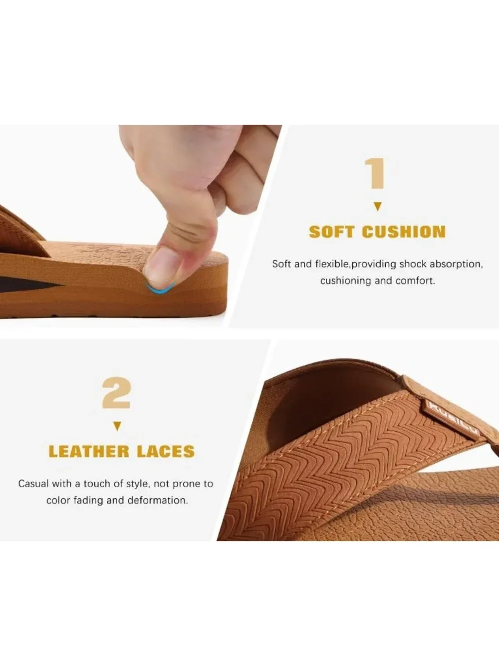 Men's All Tan Yoga Mat Leather Flip Flops Slip On Indoor Outdoor Sandal Slipper